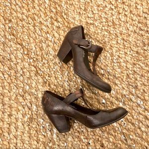 Born Crown Burnished Leather T-Strap Heel